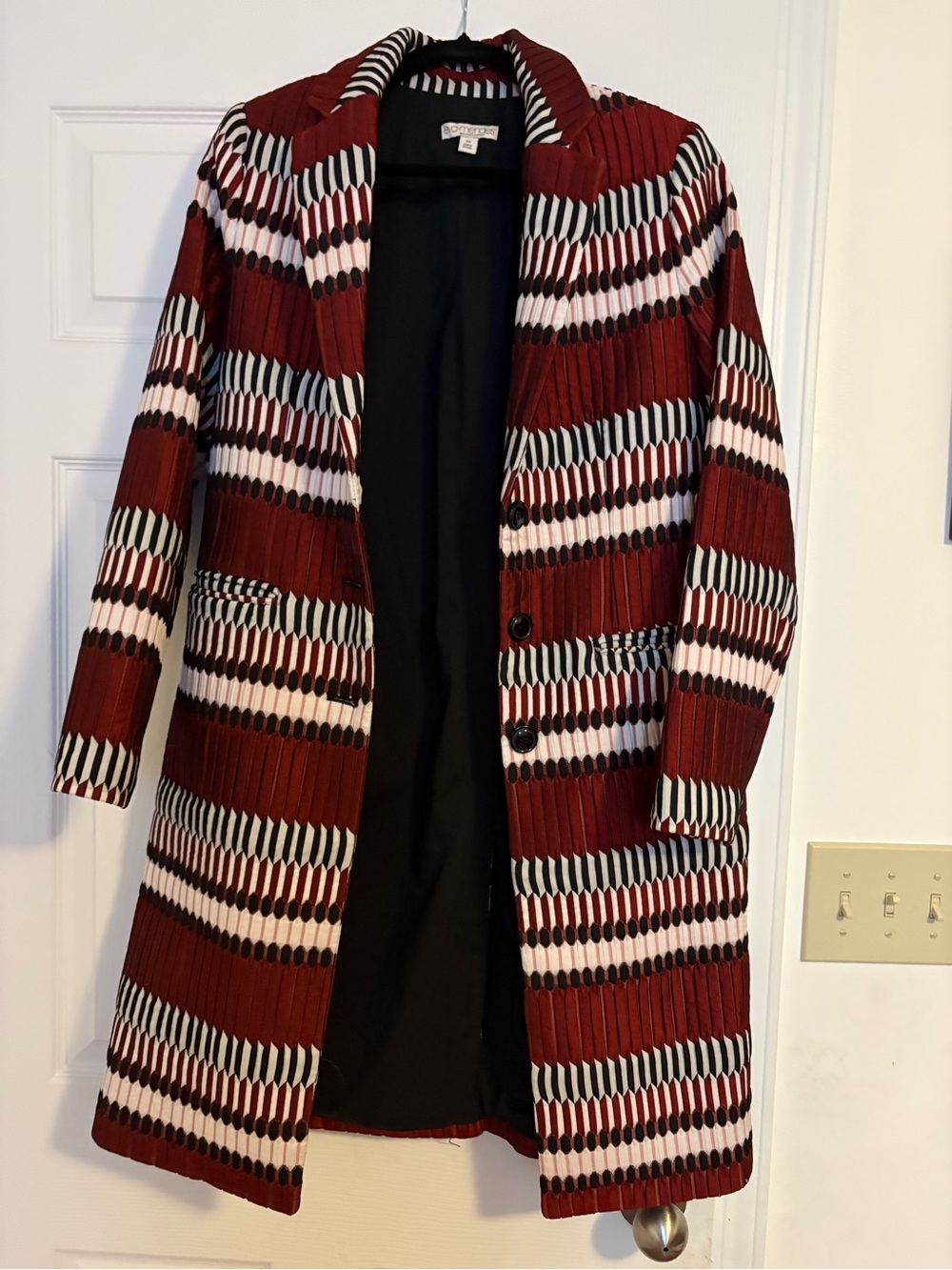Womens Burgundy Patterned Long Blazer -Eva Mendel